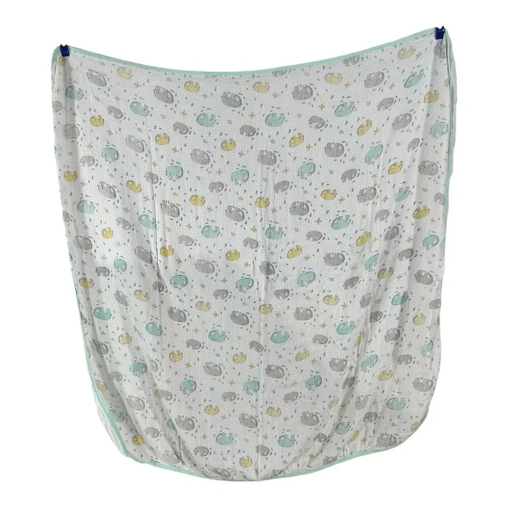 Aden & Anais Ellie Elephant Bird Baby Blanket Yellow Gray Green Blue Muslin